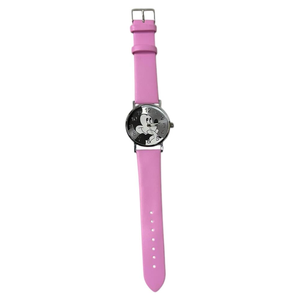 Mickey Mouse Watch Cartoon Face Silver‎ with Pink Band Tested!